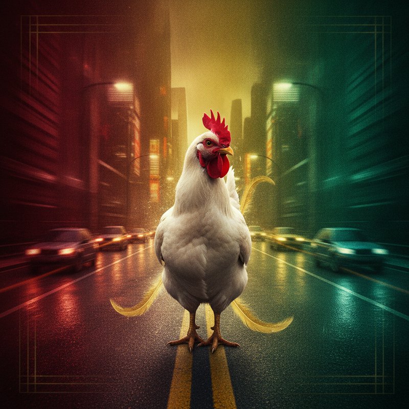 Chicken Road 2 - Gallina bianca con cresta rossa pronta ad attraversare la strada